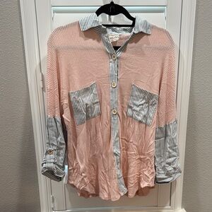 ! EUC Lovely Melody Pink and Blue Striped Button Down Shirt Sz S !